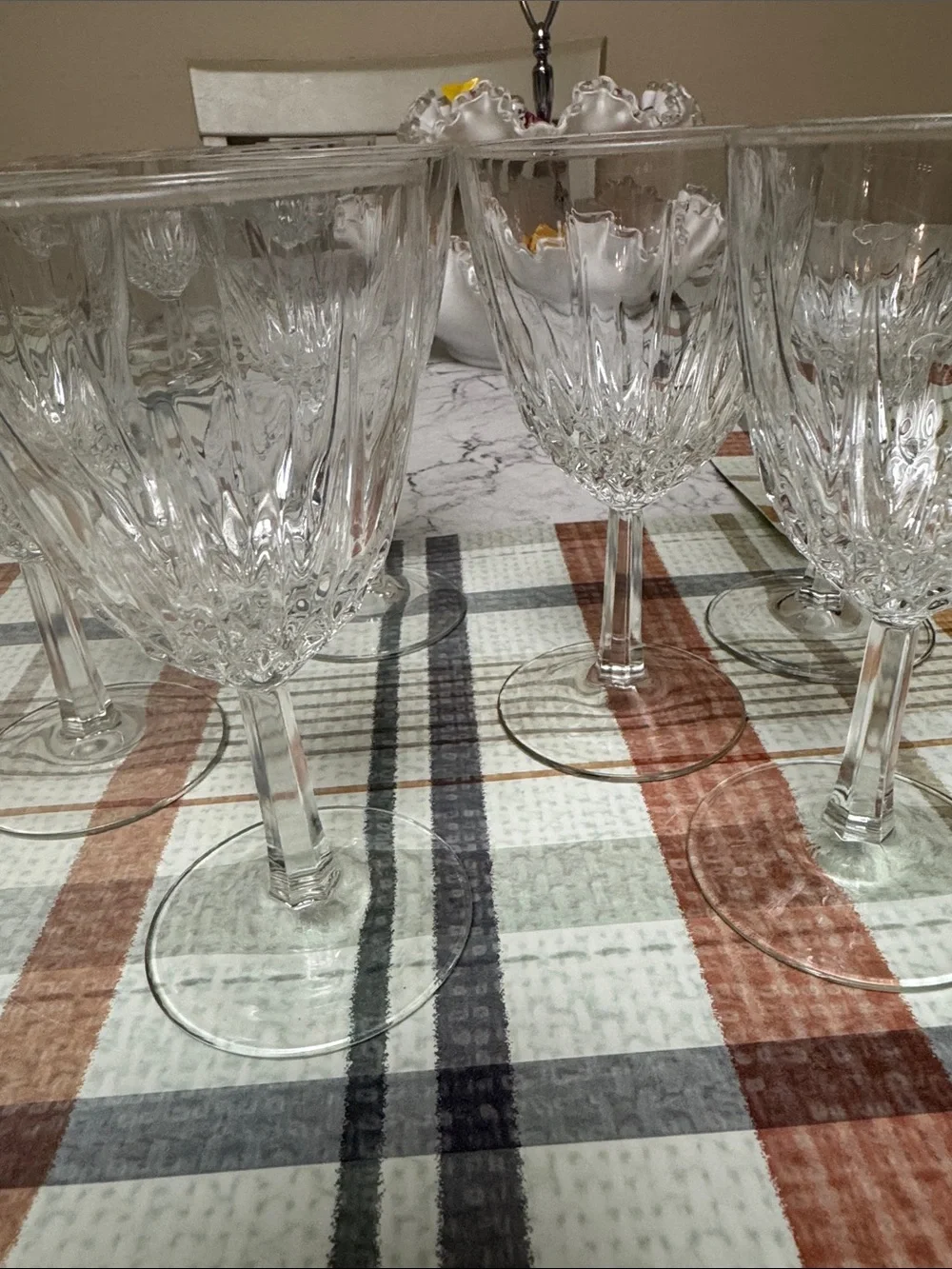 Crystal-Look Cut Glass Wine Goblets - Clear Set